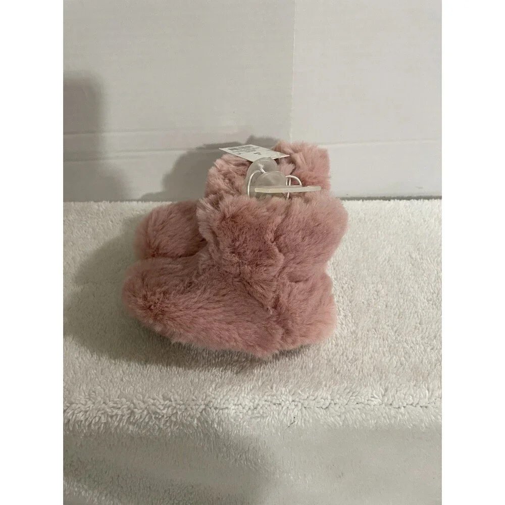 Cat & Jack Pink Furry Slippers Faux Fur Booties Blush Dallas Toddler Small 5/6